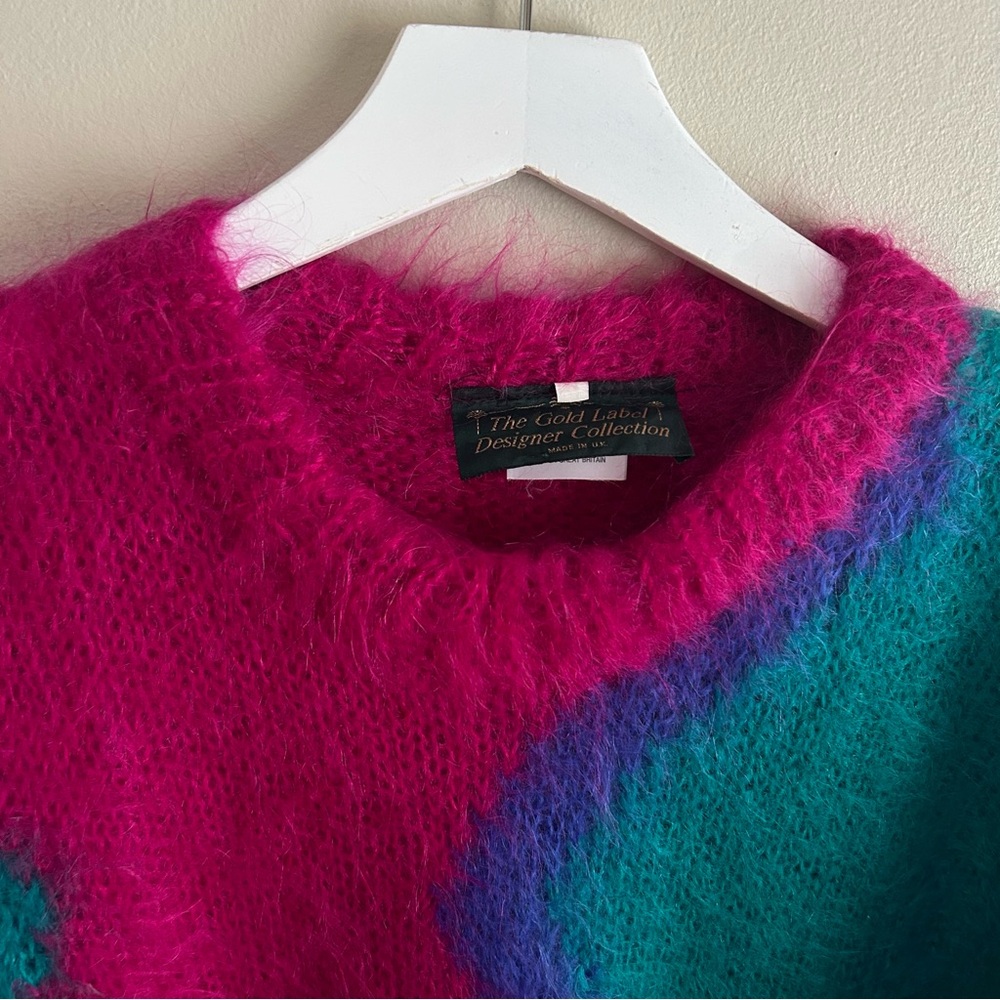 Gold Label Designer ~Vibrant 80s 90s Mohair Geometric Colorblock Sweater~ Medium - Picture 5 of 14